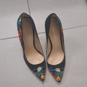 Nine West Black Heels with Colorful Floral Design